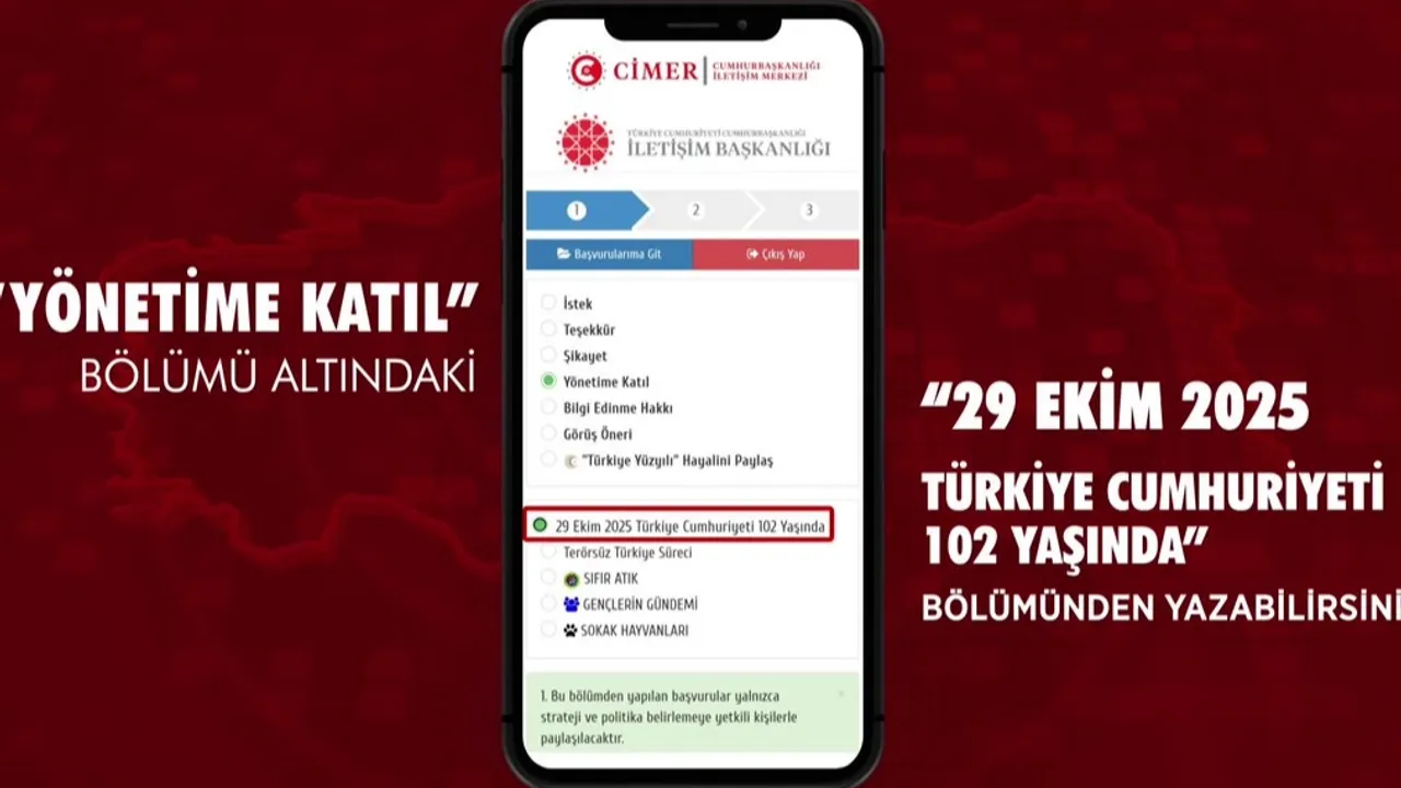 Vatandaşlar Cumhuriyet duygularını CİMER'den paylaşabilecek