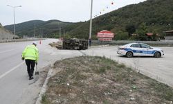 Samsun'da devrilen tomruk yüklü kamyonetin sürücüsü yaralandı