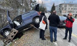 Kontrolden çıkan otomobil evin bahçesine devrildi