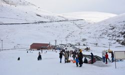 Başçiftlik Kayak Merkezi'ne gelen çocuklar kızakla kayarak eğlendi