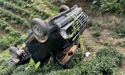 Rize'de çay bahçesine devrilen kamyonetteki 3 kişi yaralandı