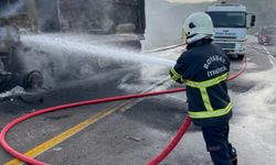 Sinop'ta seyir halindeyken alev alan kamyon tamamen yandı