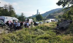 Düzce'de otomobilin ağaçlık alana devrildiği kaza anı güvenlik kamerasında