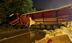 Samsun'da bariyerlere çarpan tır nedeniyle Samsun Ankara kara yolunda trafik aksadı