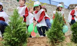 Trabzon'da ilkokul öğrencileri fidan dikti