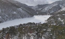 Amasya'daki Boraboy Gölü'nün yüzeyi buzla kaplandı