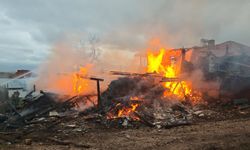 Bolu'da kullanılmayan ahşap köy evi yandı