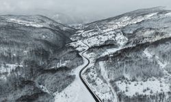 Sinop'ta 1600 rakımlı Çangal Dağı'ndaki kar manzarası dronla görüntülendi
