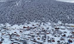 Karla kaplanan Keyfalan Yaylası eşsiz manzarasıyla havadan görüntülendi