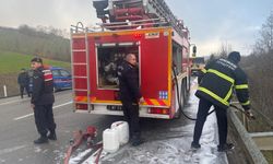 Sinop'ta seyir halindeki kamyonda çıkan yangın söndürüldü