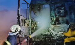 Tosya'da yangın çıkan tır zarar gördü