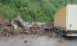 Artvin'de heyelan! Yabancı tır hasar aldı!
