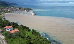 Bartın'da derelerden taşınan çamurlu su denizin rengini değiştirdi