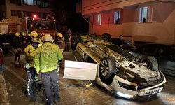 Bolu'da takla atan otomobildeki 2 kişi kazadan yara almadan kurtuldu