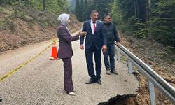 Kastamonu'da heyelan nedeniyle köy yolunun bir bölümü çöktü
