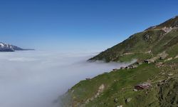 Rize'nin yüksek yaylalarında oluşan 'sis denizi' dronla görüntülendi