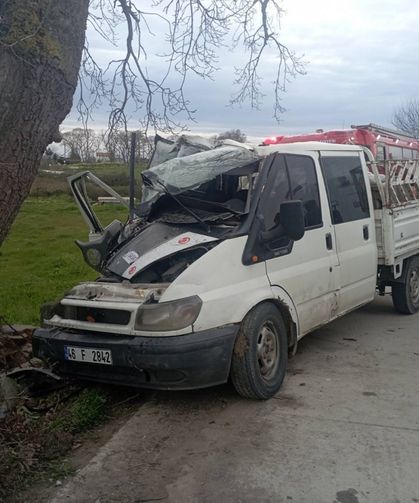 Samsun'da ağaca çarpan kamyonetteki 2 kişi yaralandı
