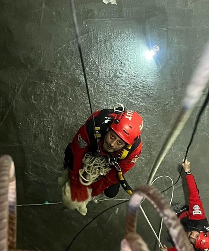 Trabzon'da 7 metrelik çukura düşen köpeği AKUT ekipleri kurtardı