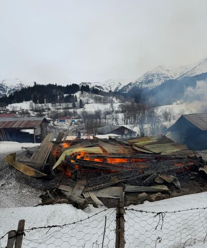 Artvin'de çıkan yangında ev ile ahır ve ambar yandı