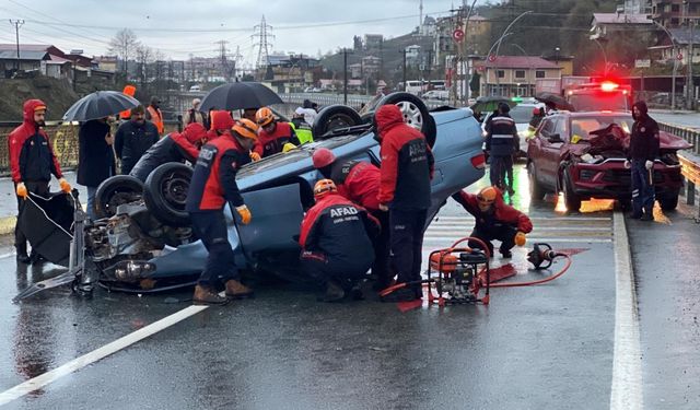 Rize'de takla atan otomobilin sürücüsü öldü