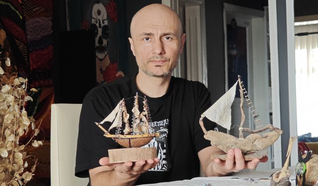 Samsun'da görsel sanatlar öğretmeni, doğal malzemeleri sanat eserlerine dönüştürüyor