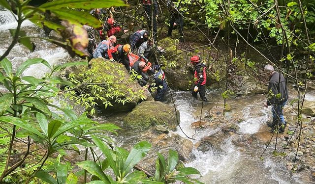 Rize'de balık tuttuğu dereye düşen kişi çıktığı kayanın üzerinden ekiplerce alındı