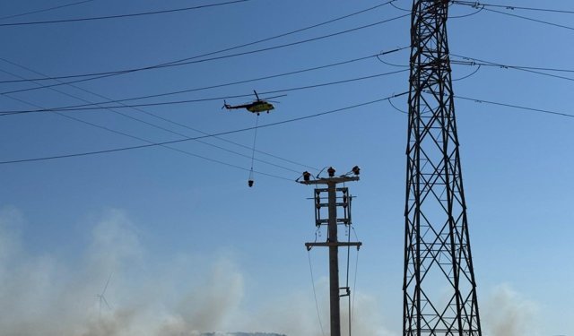 İzmir'in Urla ilçesinde çıkan orman yangınına müdahale ediliyor