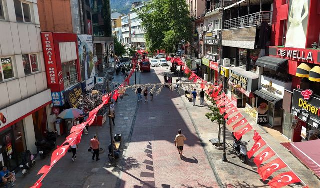 Karabük'te caddeler ve binalar Türk bayraklarıyla donatıldı