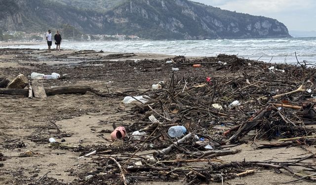 Bartın'da denize sürüklenen atıklar sahilde kirlilik oluşturdu