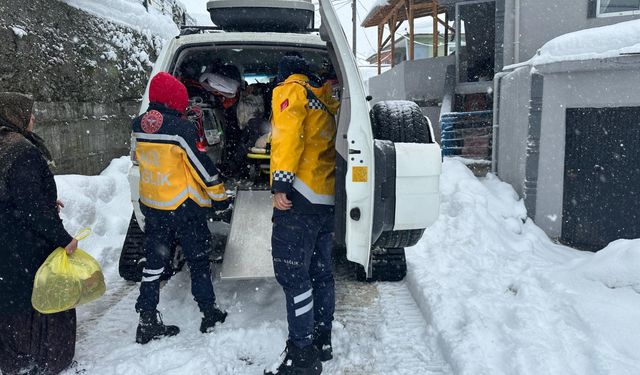 Düzce'de sağlık ekipleri kar paletli ambulanslarla köylerdeki hastalara ulaştı