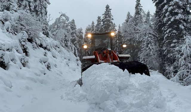 Zirvede karla mücadele, düşük rakımlı köy yollarında asfalt çalışması