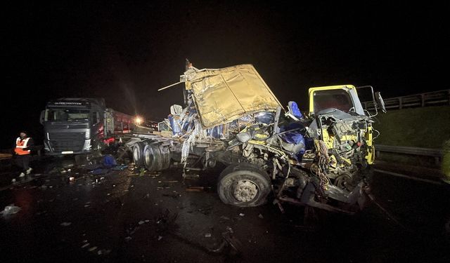 Anadolu Otoyolu'nda kamyon ile tırın çarpışması sonucu 1 kişi yaralandı