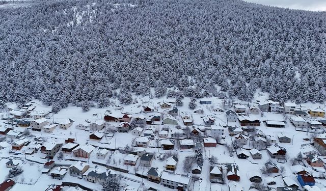 Karla kaplanan Keyfalan Yaylası eşsiz manzarasıyla havadan görüntülendi