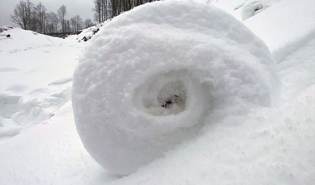 Amasya'da doğada ender oluşan kar ruloları görüntülendi