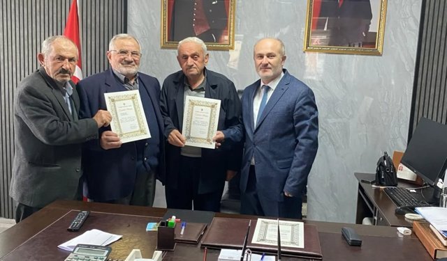 Diyanetten Suluova TDV Mütevelli Heyeti Üyelerine teşekkür belgesi