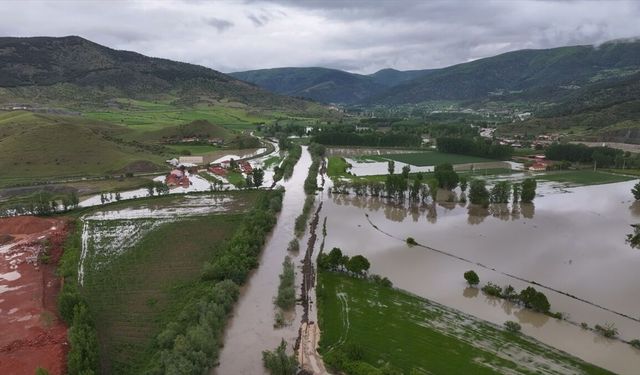 Tokat'ın Turhal ilçesinde taşkın nedeniyle araziler su altında kaldı