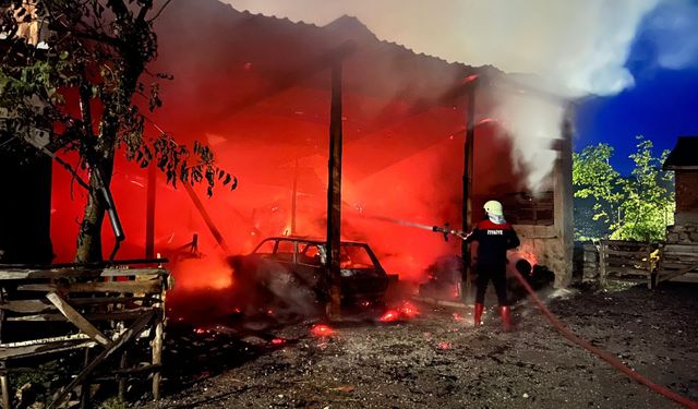 Tokat'ta çıkan yangında otomobil, garaj ve odunluk kullanılamaz hale geldi