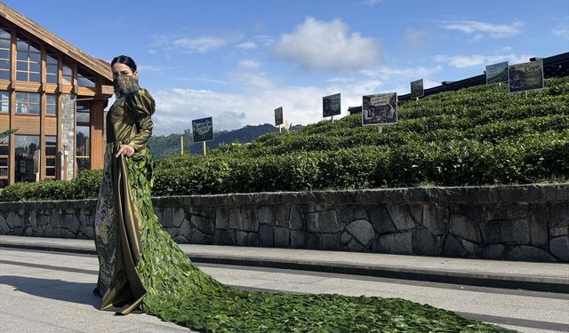 Rize'de üniversite öğrencisi çay yaprakları kullanarak kıyafet tasarladı