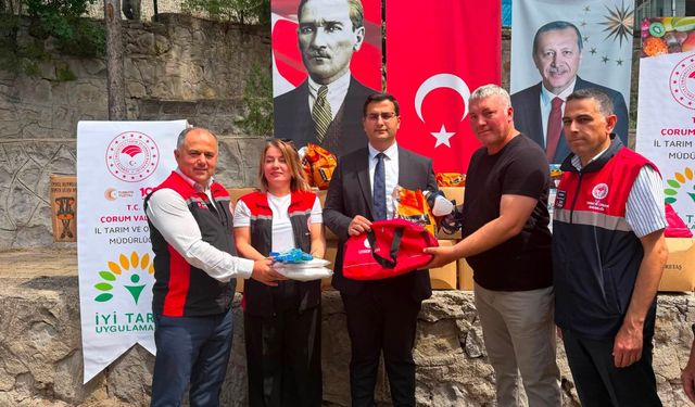 Oğuzlar'da ceviz üreticilerine koruyucu ekipman ve gübre desteği