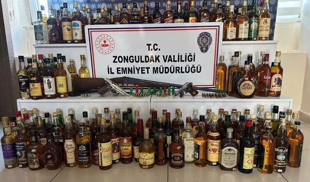 ALKOL VE SİLAH ELE GEÇİRİLDİ...