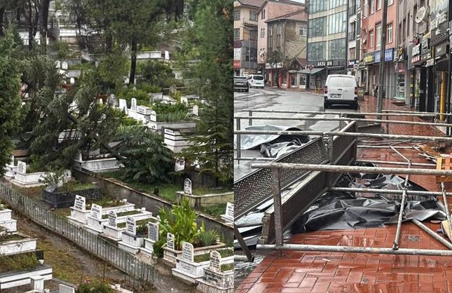 İSKELE YIKILDI, MEZARLIKTA AĞAÇLAR DEVRİLDİ