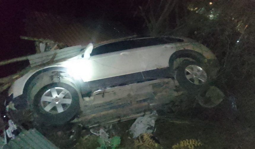 YOLDAN ÇIKAN ARAÇ AĞAÇLIK ALANA UÇTU