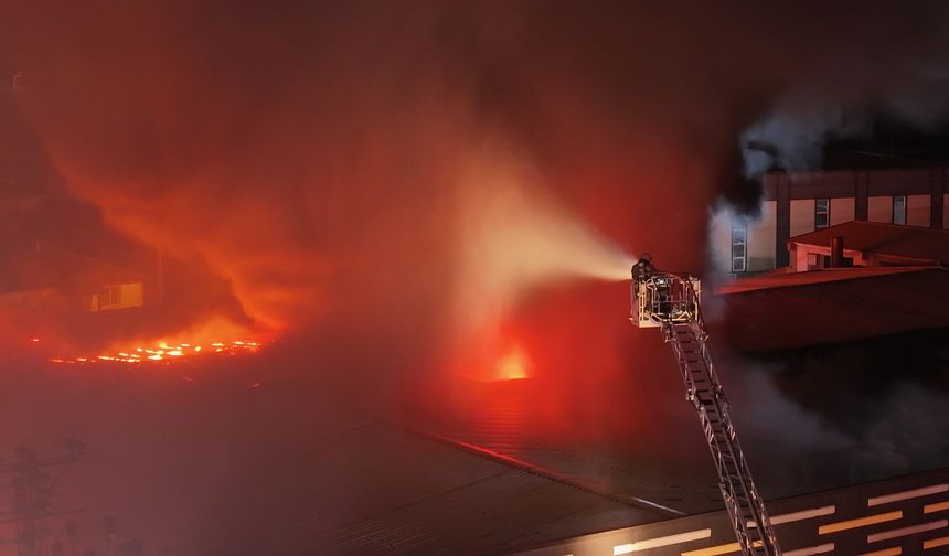 Düzce'de strafor fabrikasında çıkan yangına müdahale ediliyor