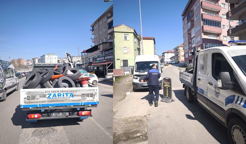 EREĞLİ’DE POLİS DESTEKLİ KALDIRIM TEMİZLİĞİ