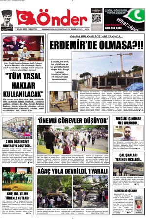 Ereğli Önder Gazetesi - 11.09.2023 Manşeti