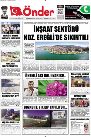 Ereğli Önder Gazetesi - 18.09.2023 Manşeti