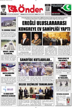 Ereğli Önder Gazetesi - 25.09.2023 Manşeti