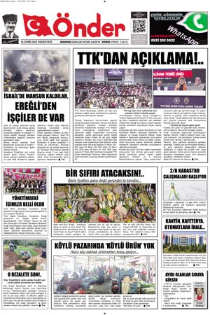 Ereğli Önder Gazetesi - 16.10.2023 Manşeti