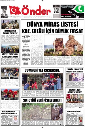 Ereğli Önder Gazetesi - 25.10.2023 Manşeti