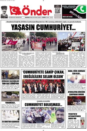 Ereğli Önder Gazetesi - 30.10.2023 Manşeti